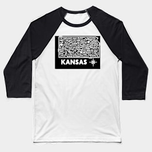 Kansas Map Baseball T-Shirt